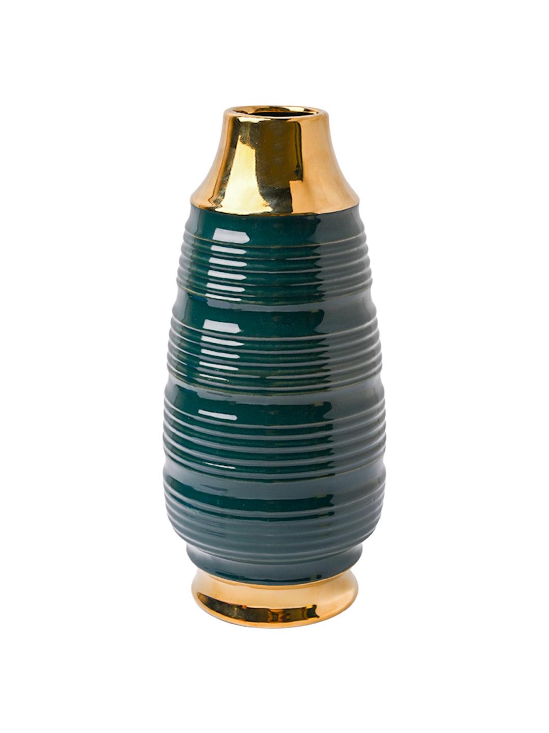 Golden & Teal Spiral Ceramic Vase - MARKET99