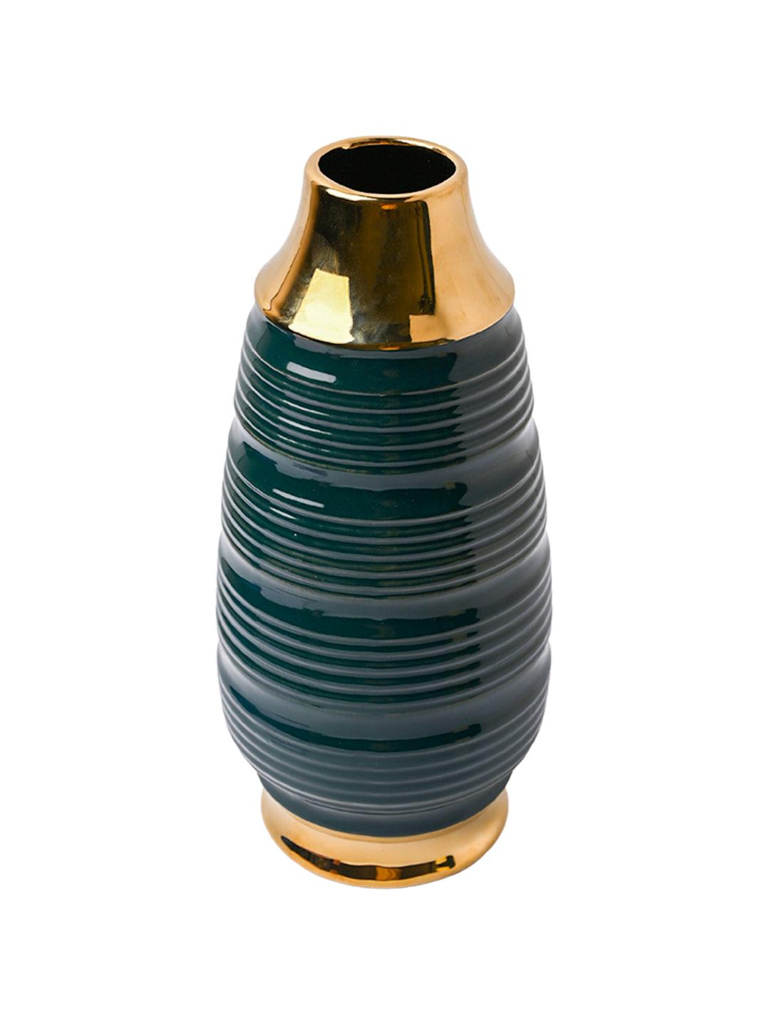 Golden & Teal Spiral Ceramic Vase - MARKET99