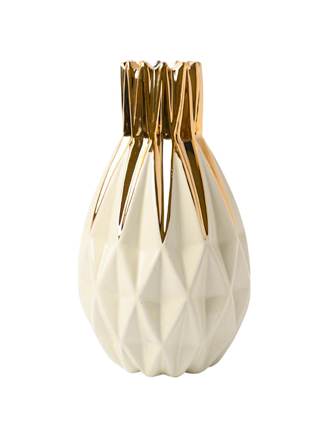 Ivory & Golden Geometric Vase - MARKET99