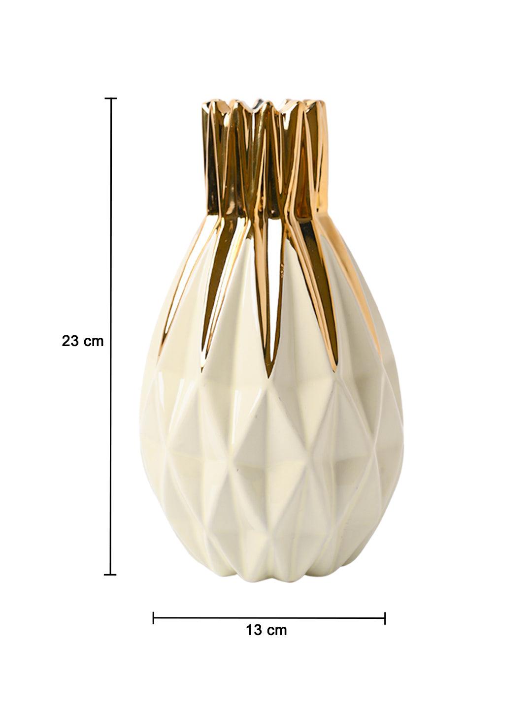 Ivory & Golden Geometric Vase - MARKET99