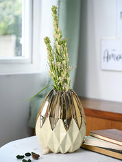 Ivory & Golden Geometric Vase - MARKET99