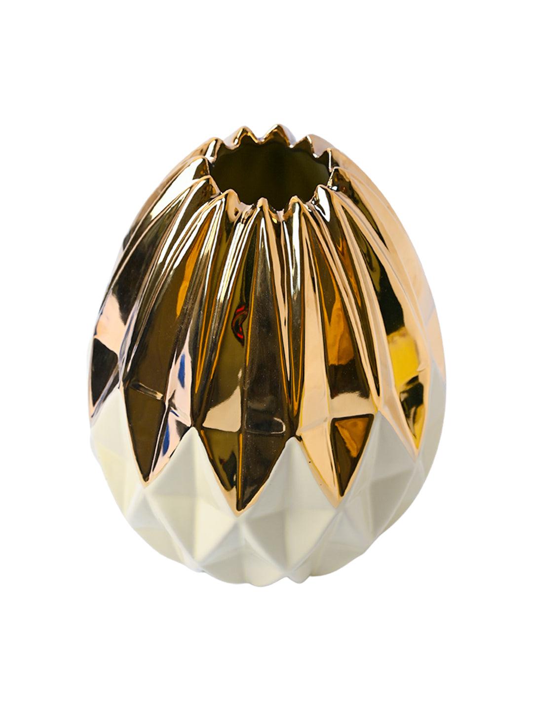 Ivory & Golden Geometric Vase - MARKET99