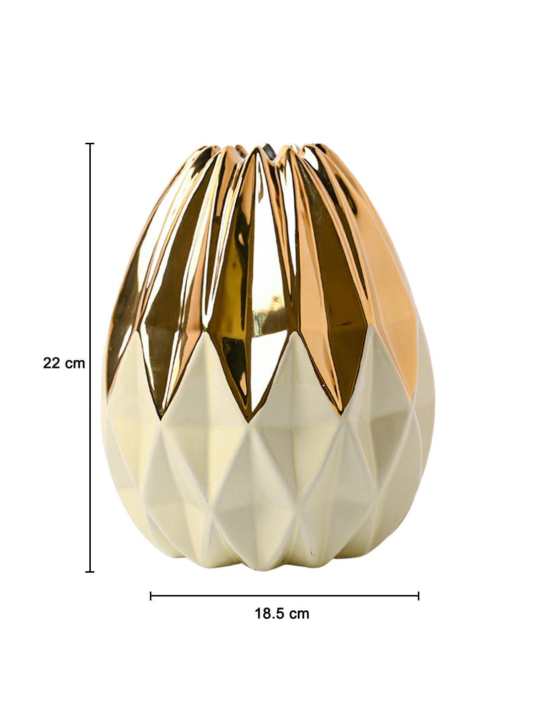 Ivory & Golden Geometric Vase - MARKET99