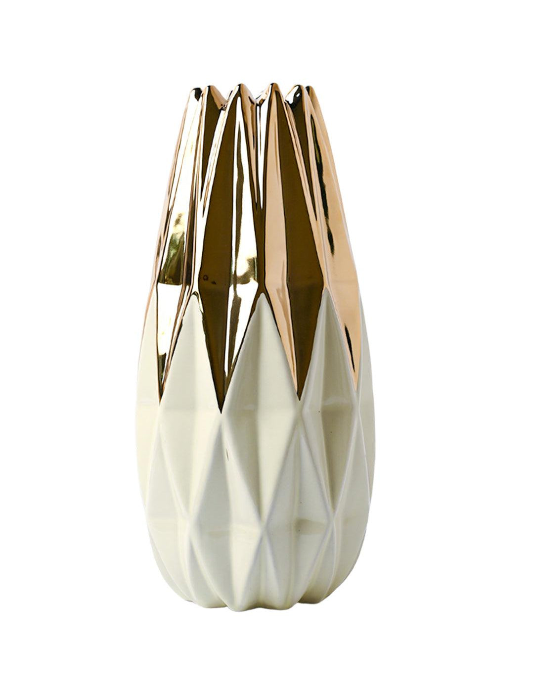 Ivory & Golden Geometric Vase - MARKET99