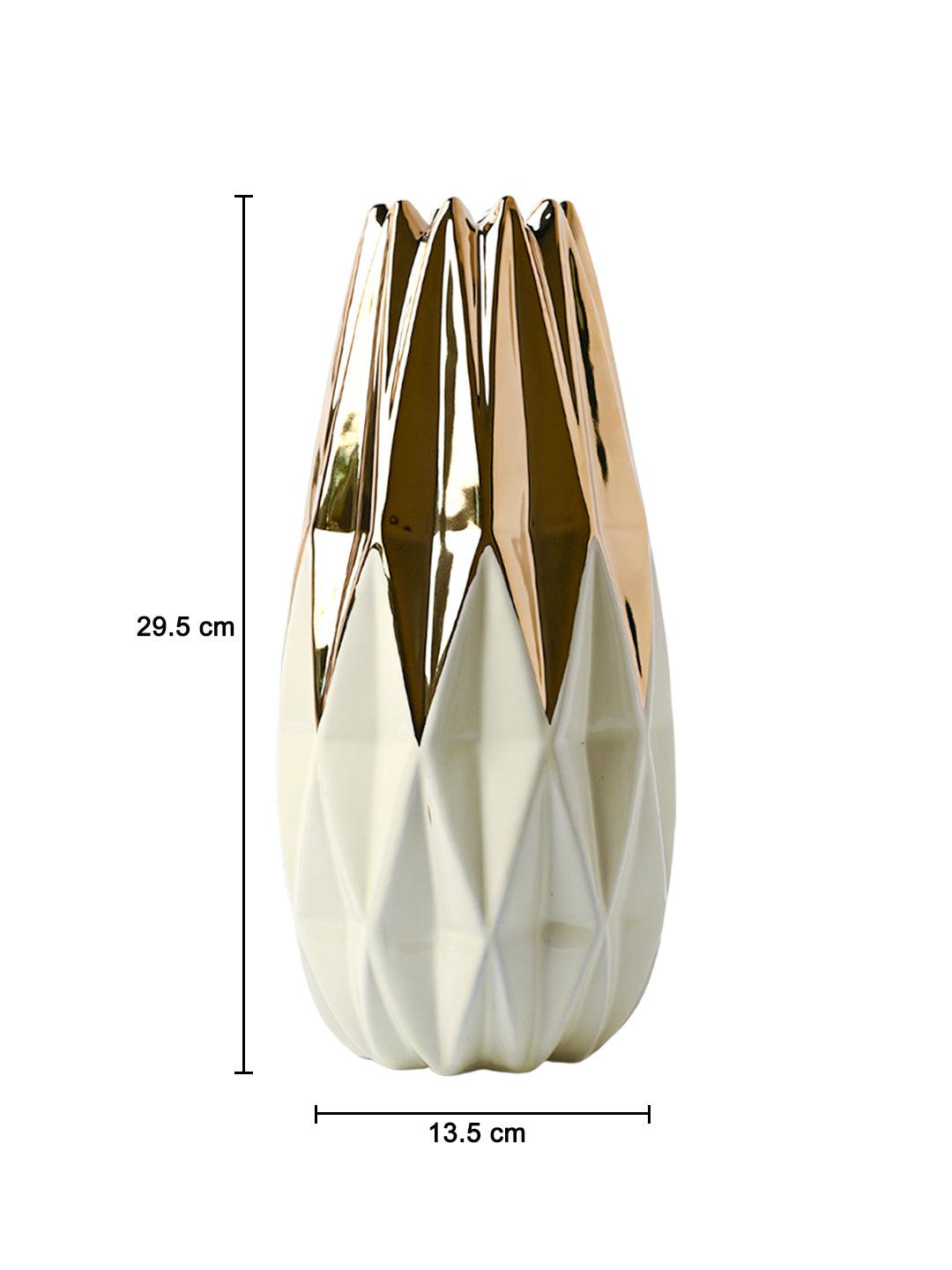 Ivory & Golden Geometric Vase - MARKET99