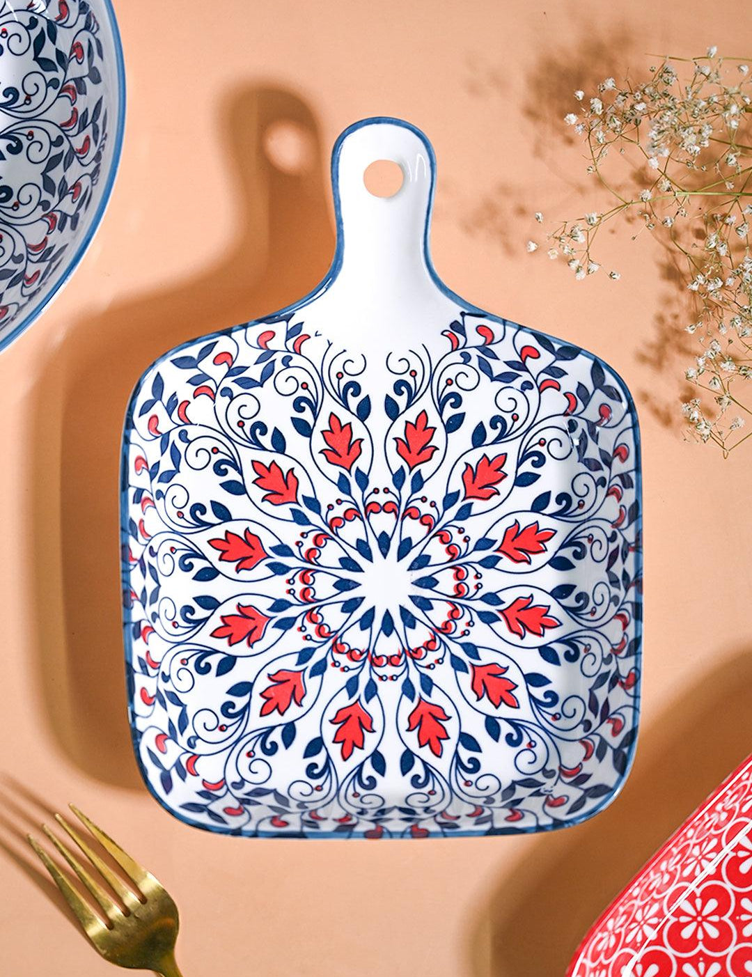 Mandala Ceramic Platter With Handle - MARKET99