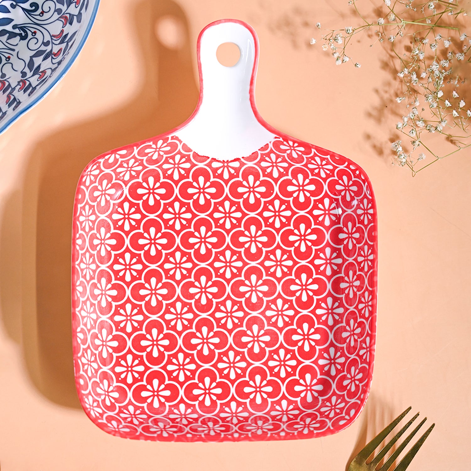 Mandala Ceramic Platter With Handle