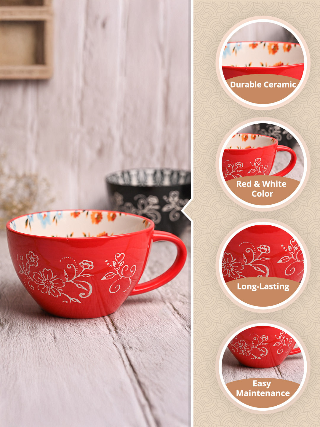 Red Floral 480ml Cup