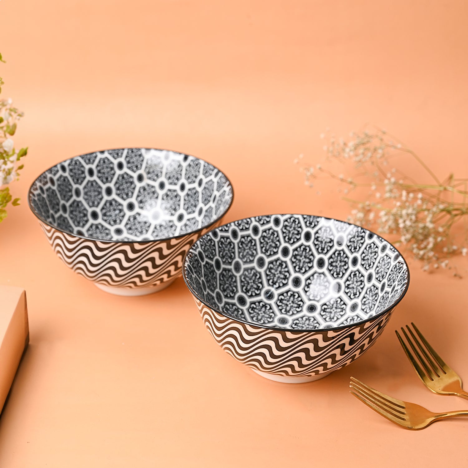 Floral Bowl Set Of 2 (650Ml)