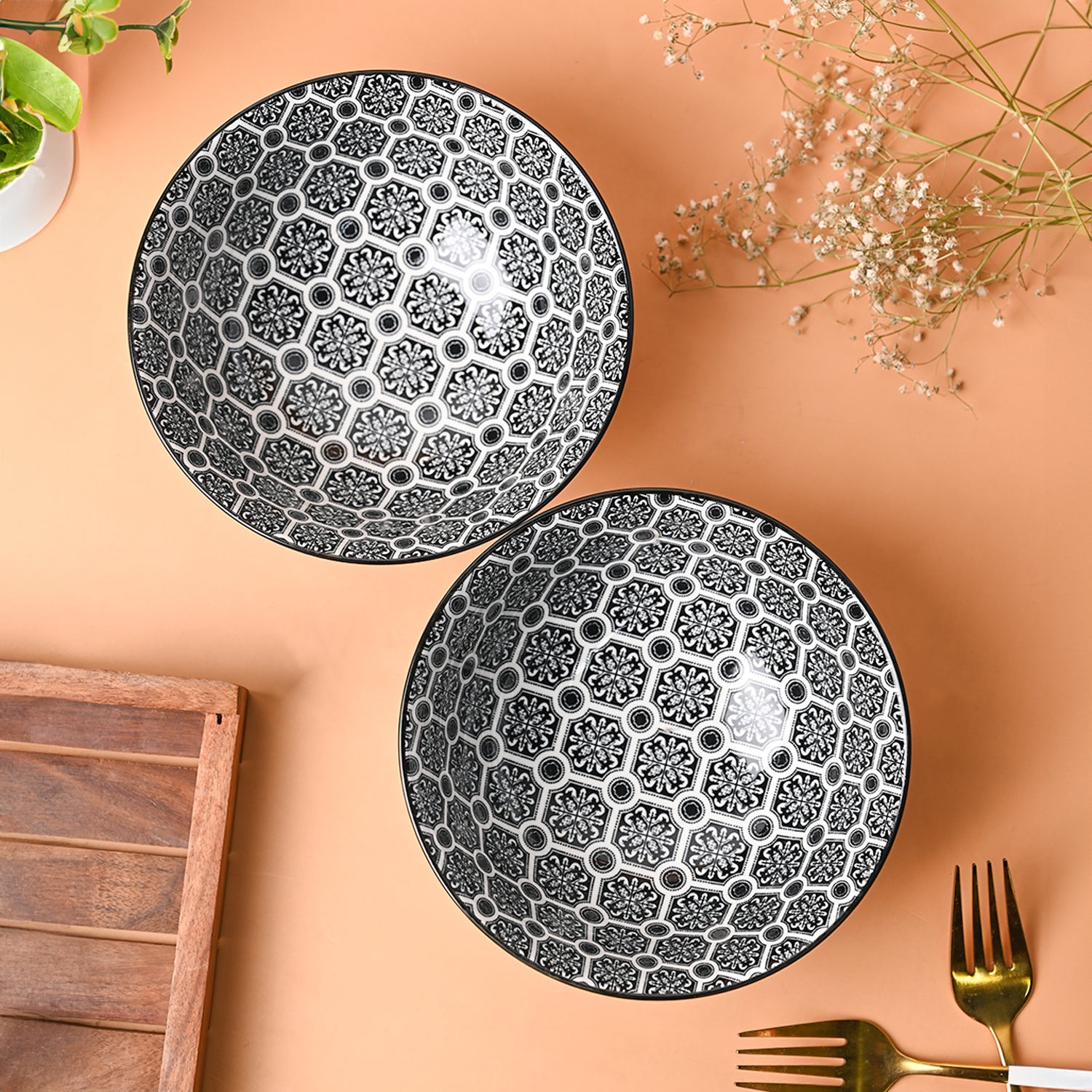 Floral Bowl Set Of 2 (650Ml)