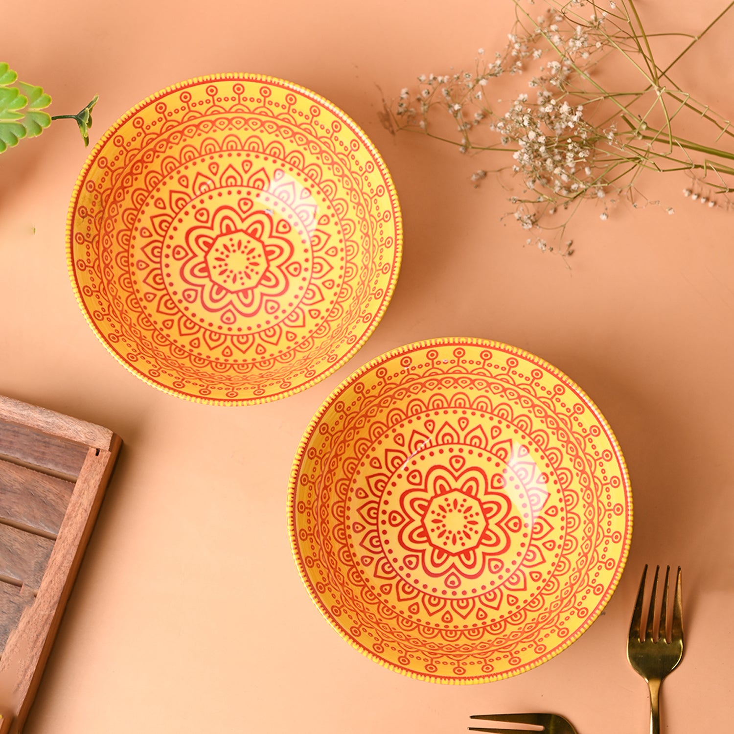 Floral Bowl Set Of 2 (650Ml)