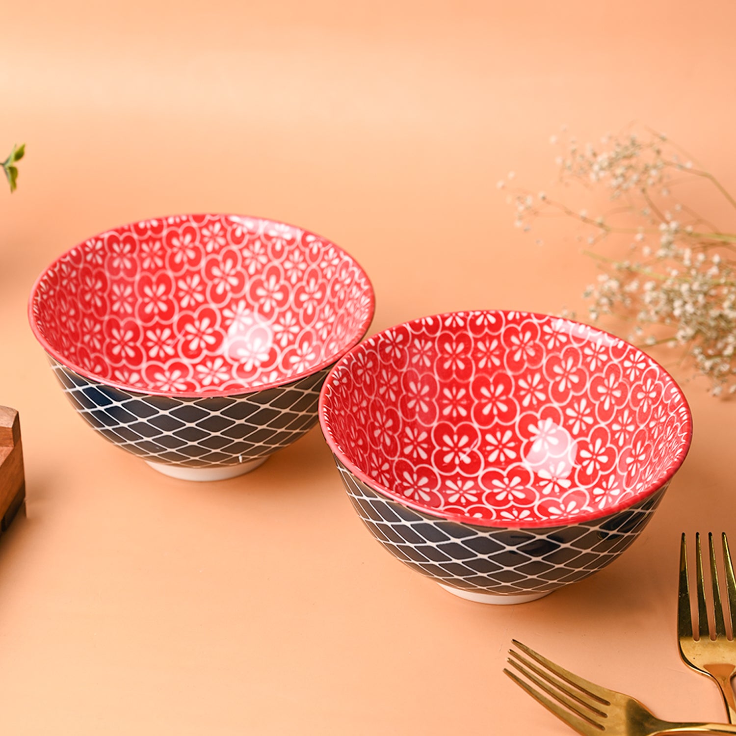 Floral Bowl Set Of 2 (650Ml)