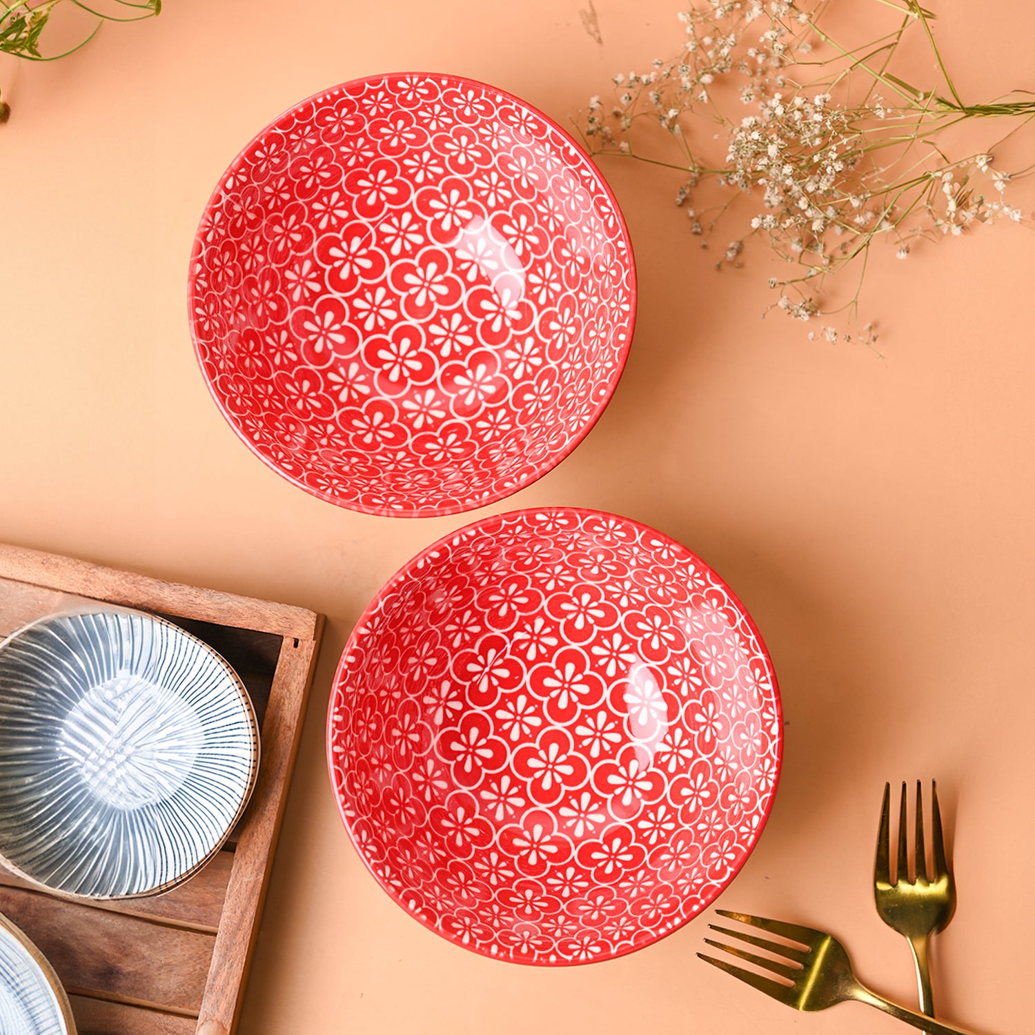 Floral Bowl Set Of 2 (650Ml)