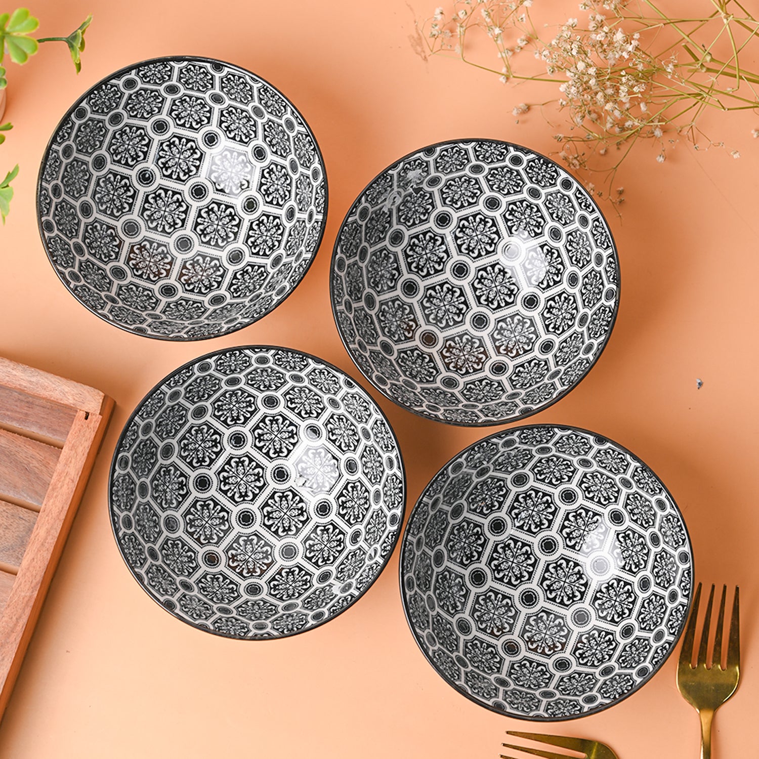 Floral Bowl Set Of 4 (280Ml)