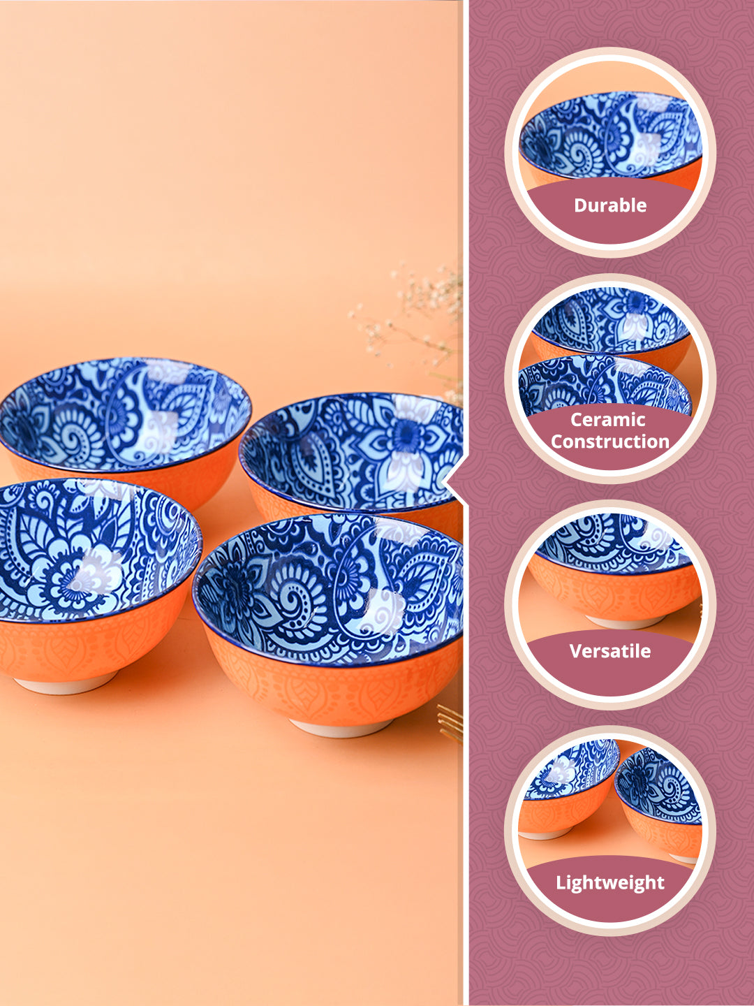 Floral Bowl Set Of 4 (280Ml)