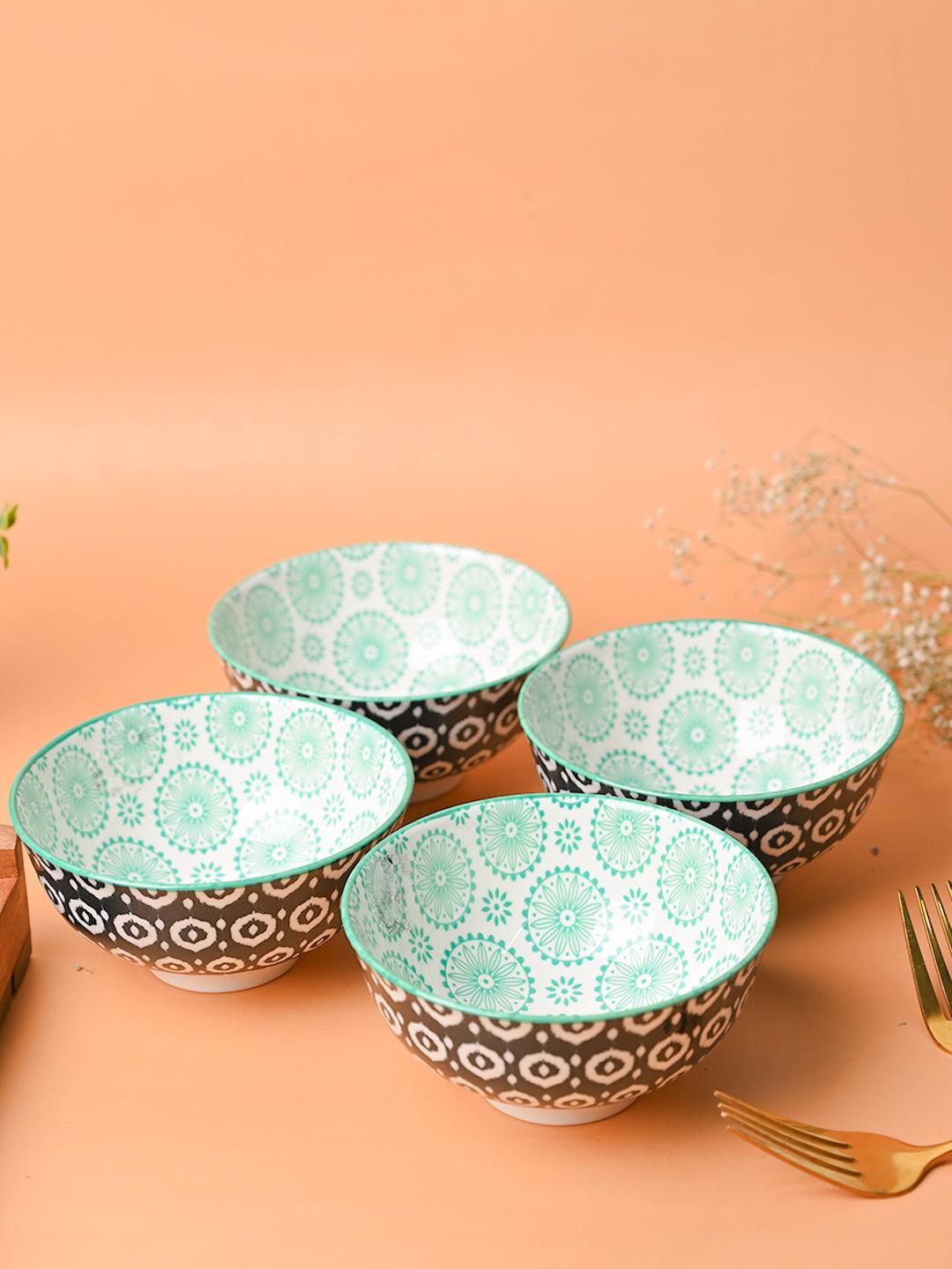 Gorgeous Floral Ceramic Serving Bowl in Rich Blue and store Green