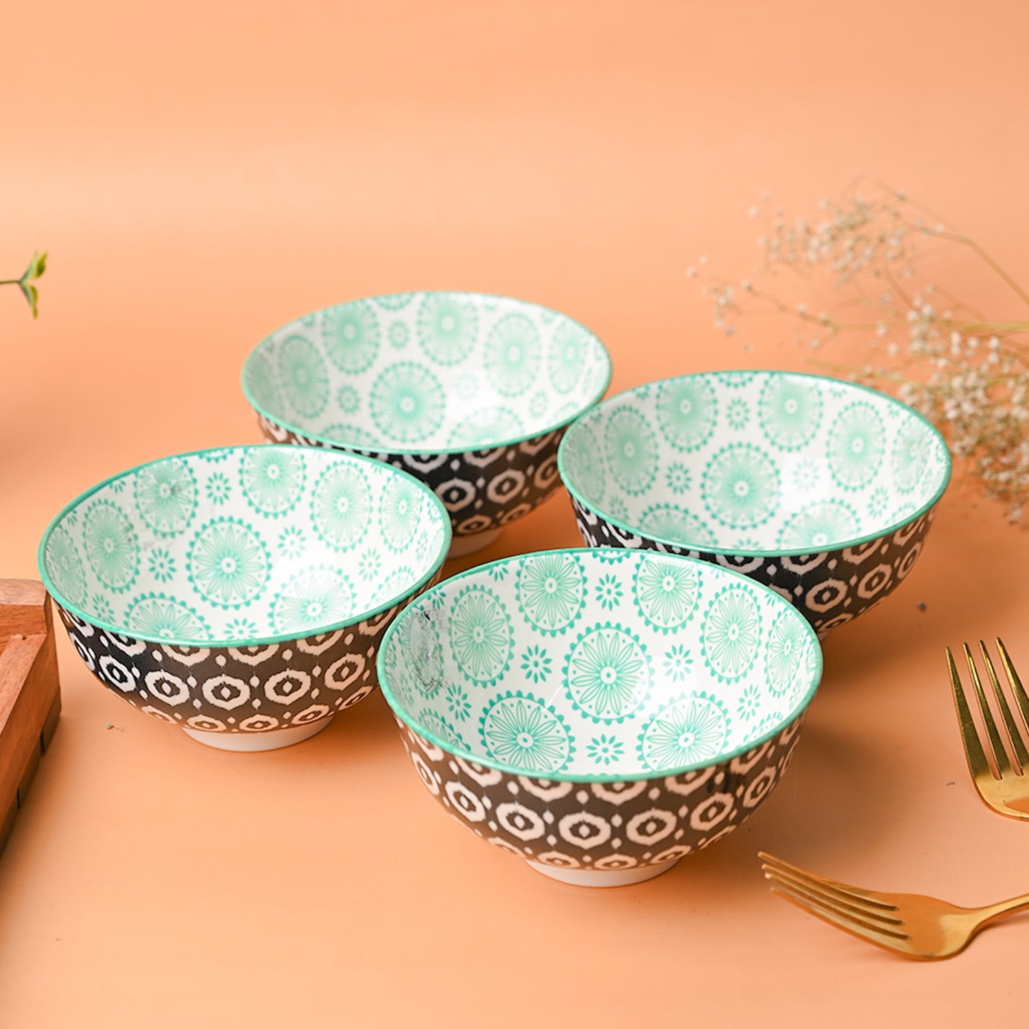 Floral Bowl Set Of 4 (280Ml)