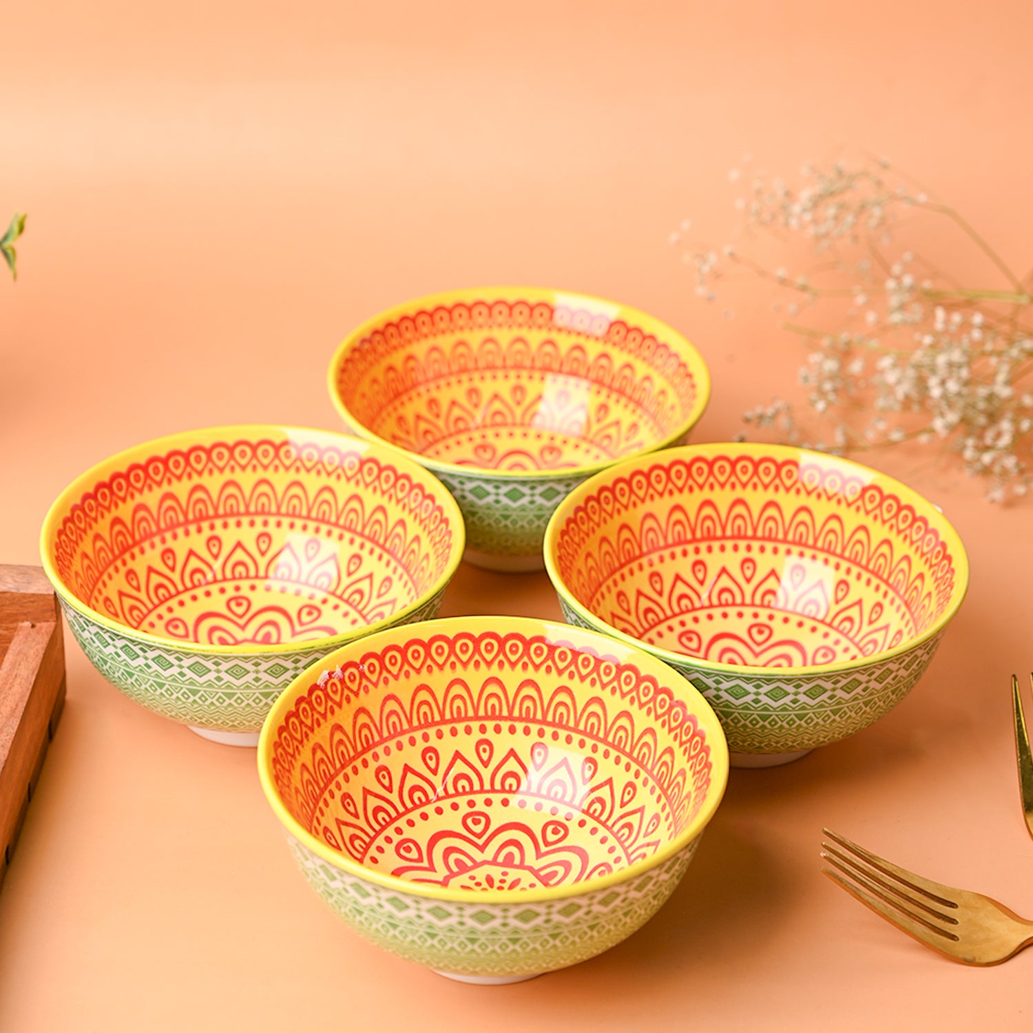 Floral Bowl Set Of 4 (280Ml)