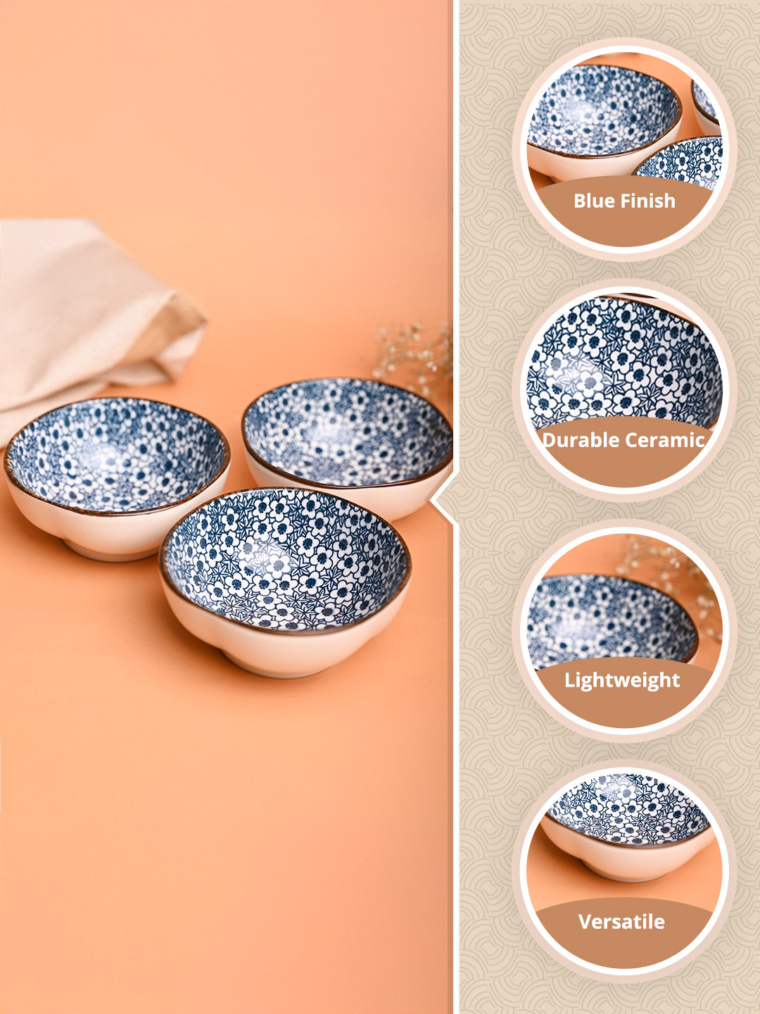 100Ml Blue Bowl Set Of 3