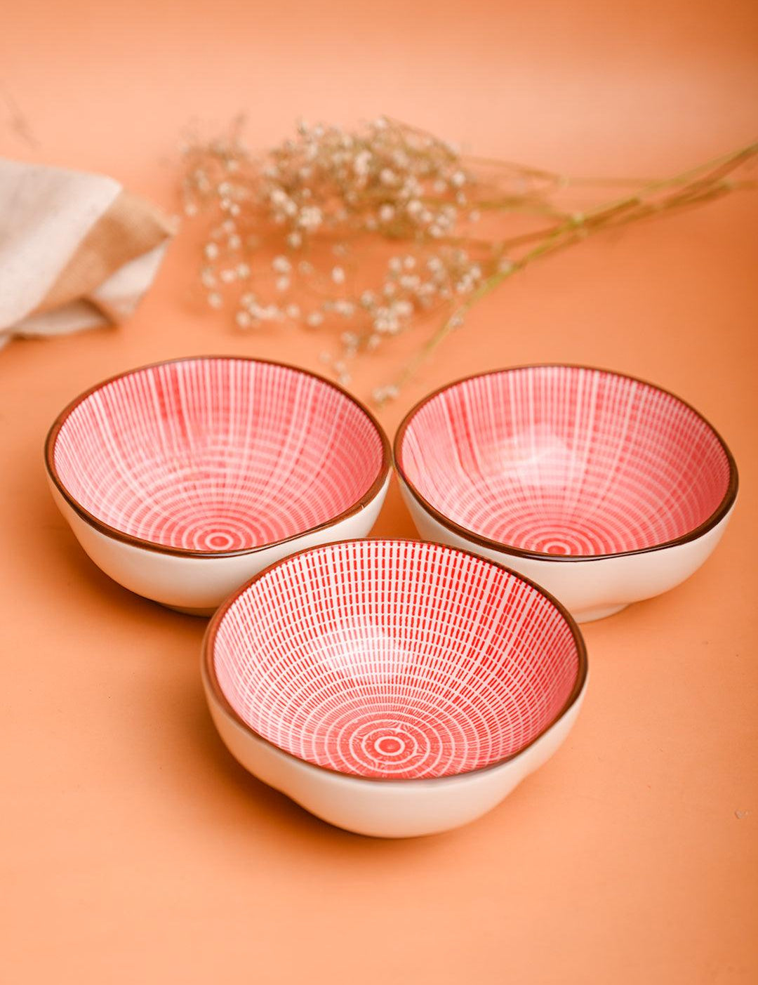 100Ml Red Bowl Set Of 3 - MARKET99