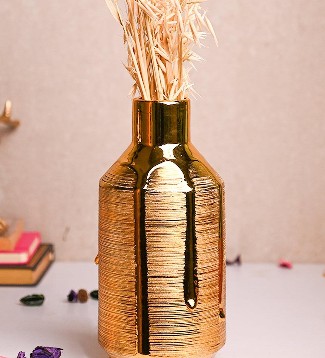 Stylish Golden Ceramic Vase - MARKET99