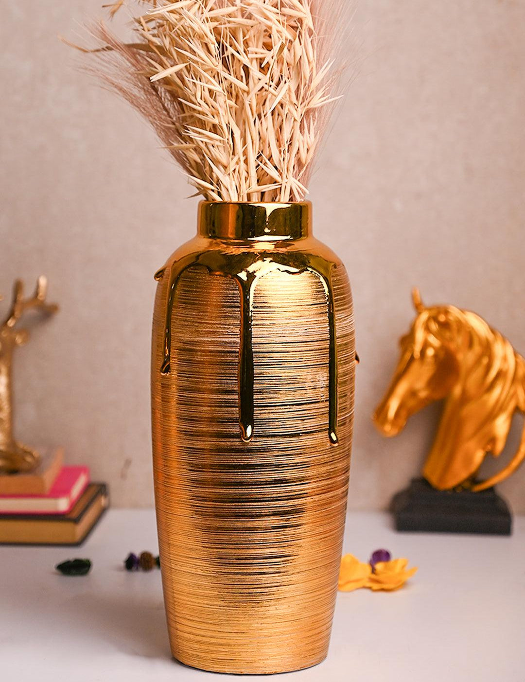 Stylish Golden Ceramic Vase - MARKET99