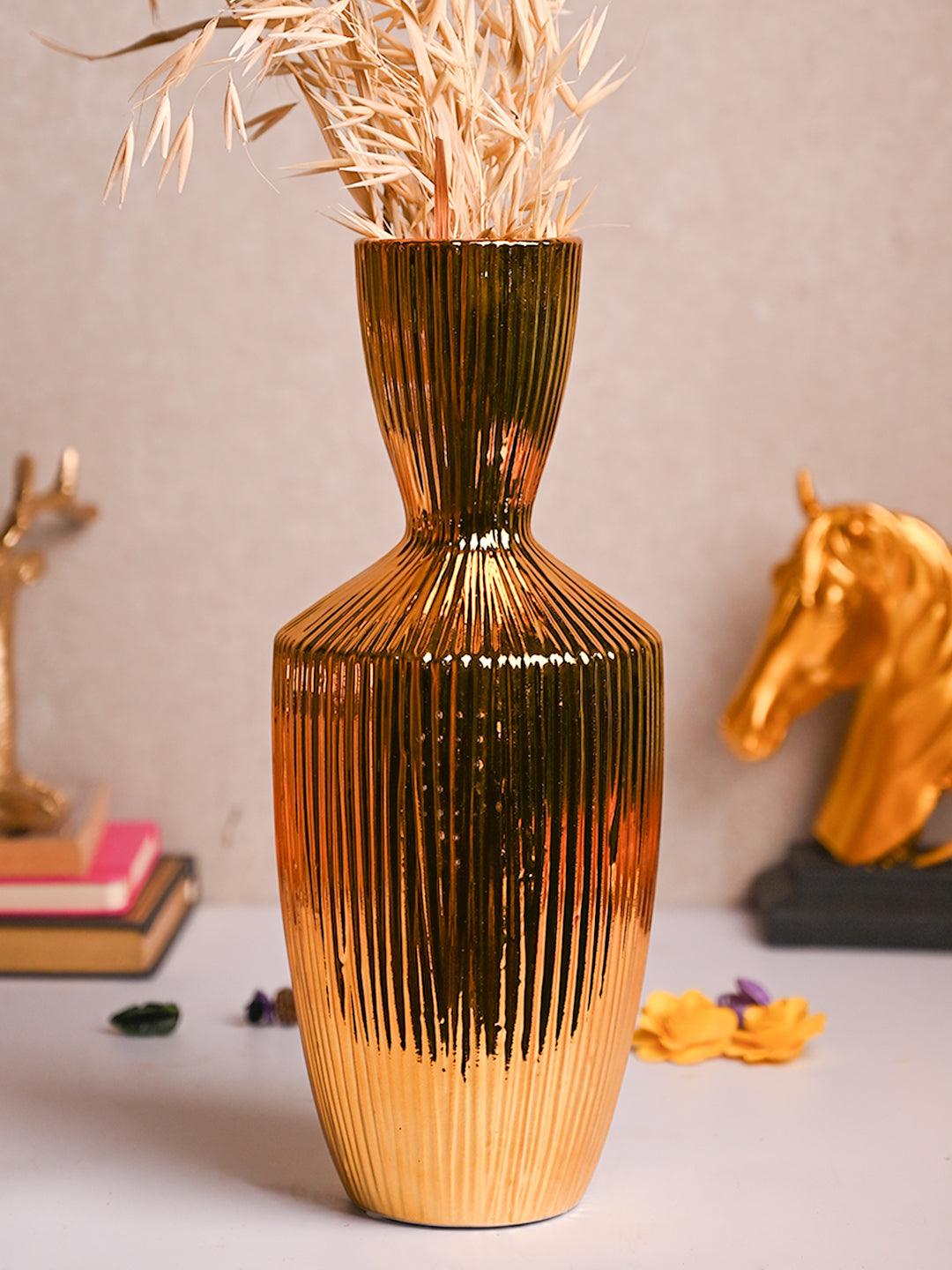 Stylish Ceramic Vase - White & Golden, Contemporary Design