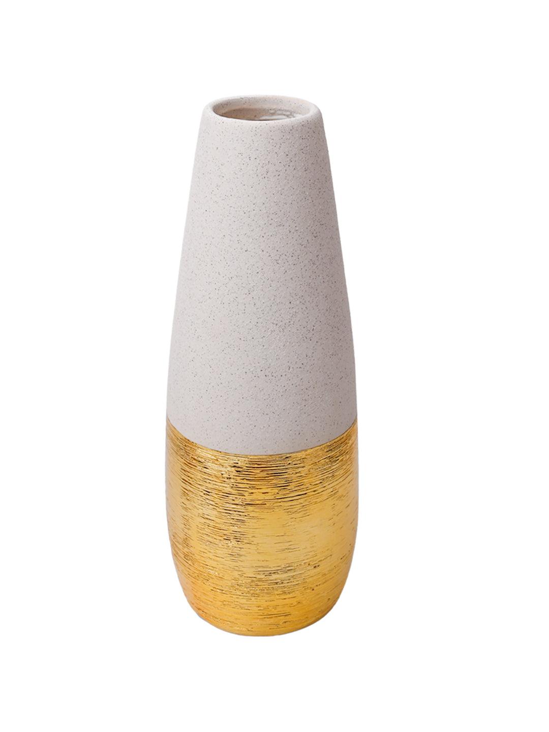 Stylish Ceramic Vase - White & Golden, Contemporary Design