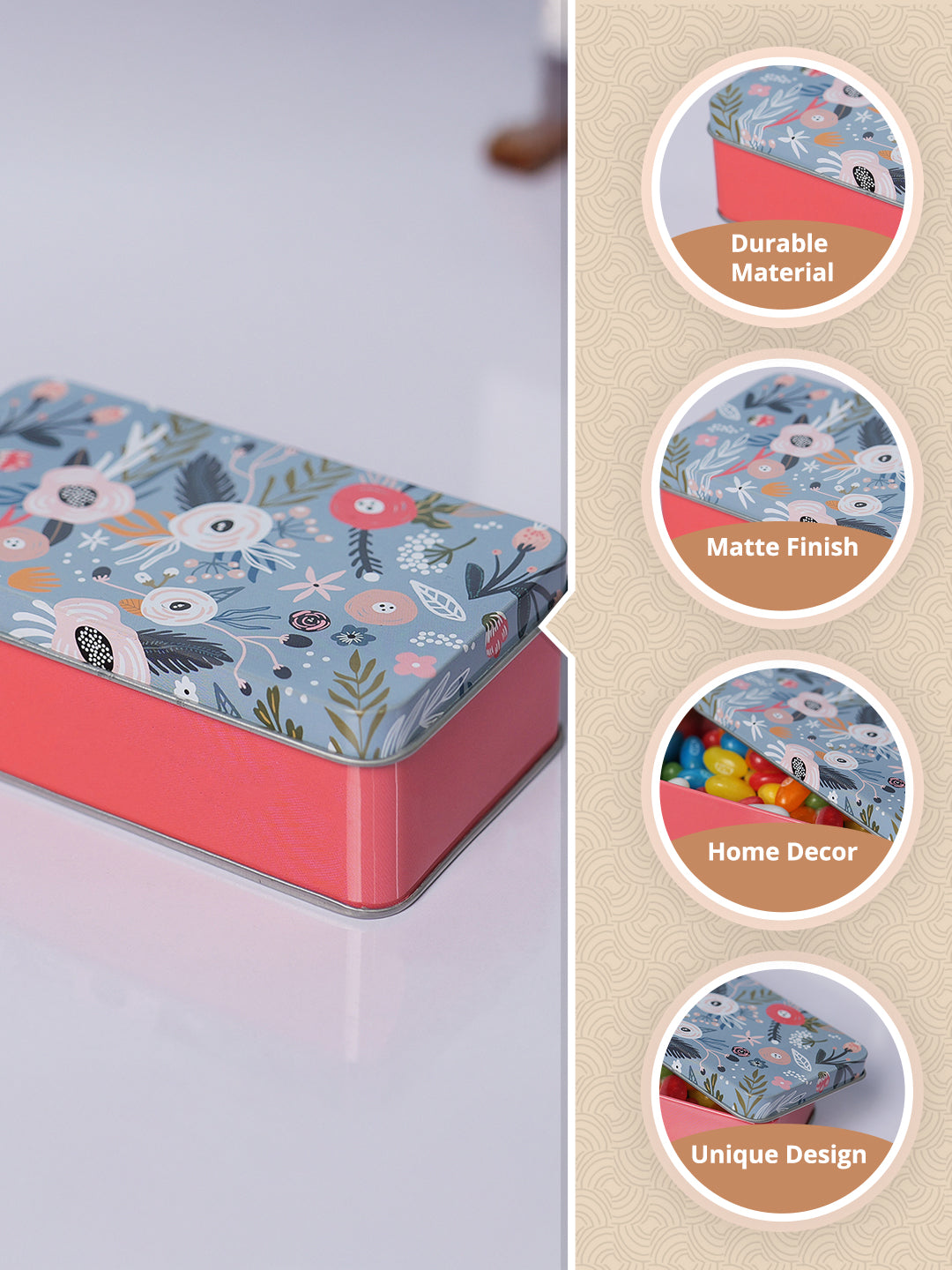 Floral Print Multipurpose Gift Tin Box