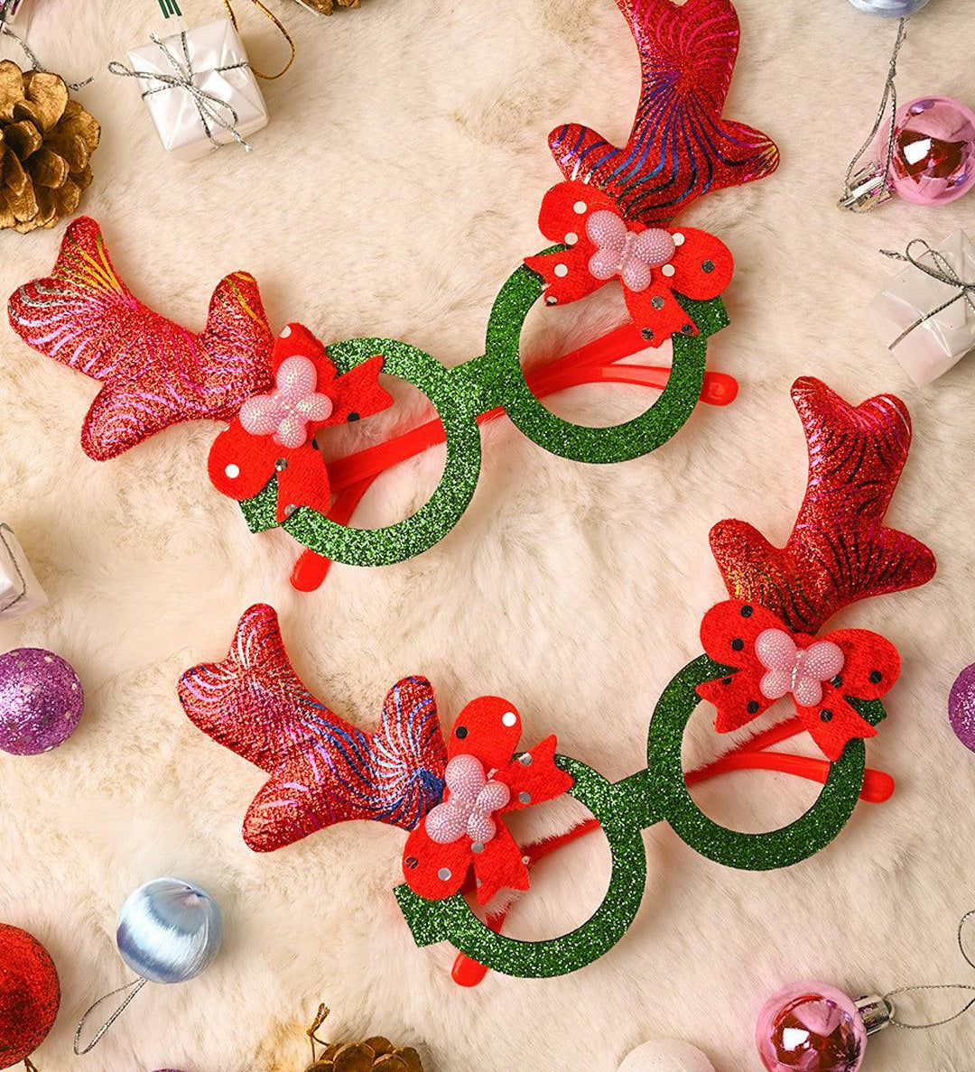 Party Spectacles With Reindeer Horns (Red, Set Of 2) - MARKET99
