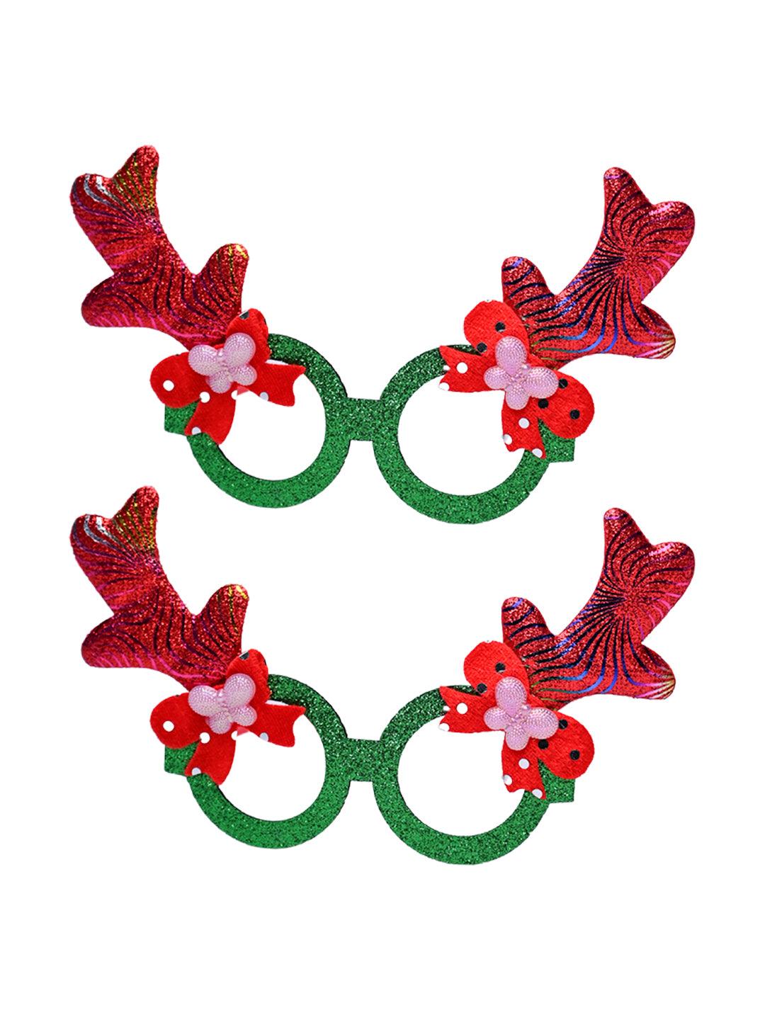 Party Spectacles With Reindeer Horns (Red, Set Of 2) - MARKET99