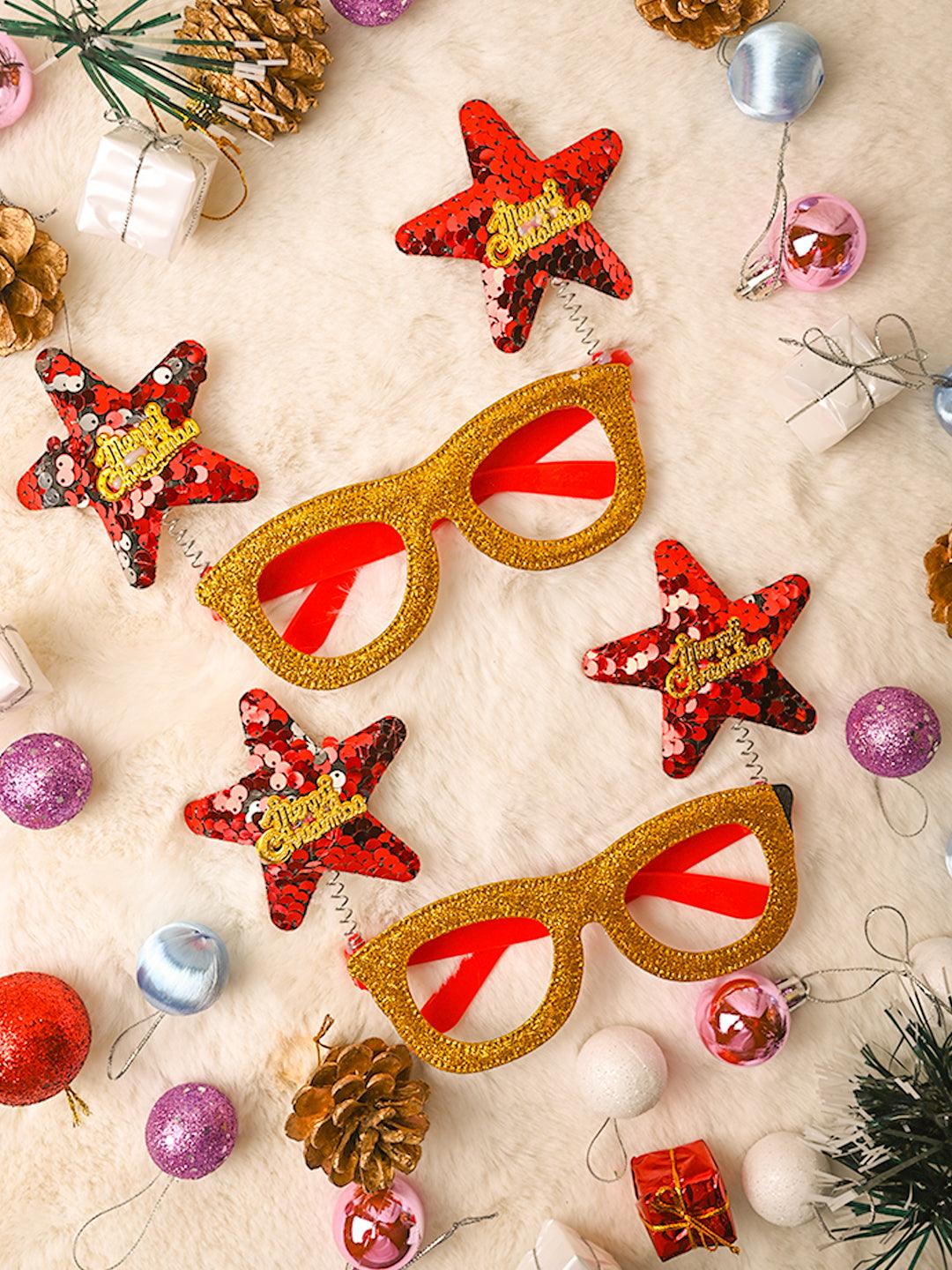 Party Spectacles With Reindeer Horns (Gold, Set Of 2) - MARKET99