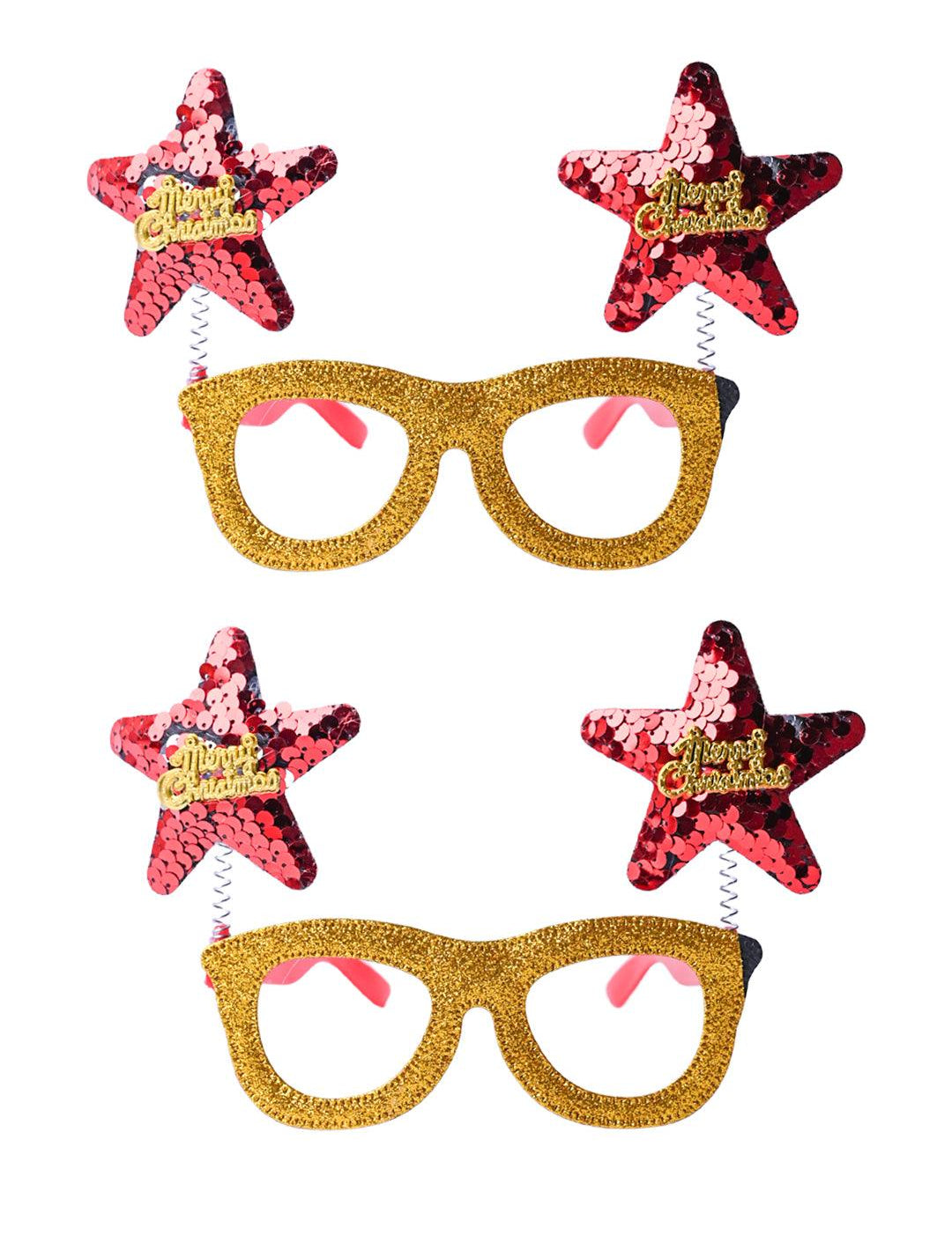 Party Spectacles With Reindeer Horns (Gold, Set Of 2) - MARKET99