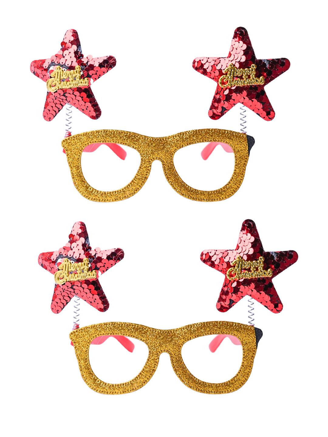 Party Spectacles With Reindeer Horns (Gold, Set Of 2) - MARKET99