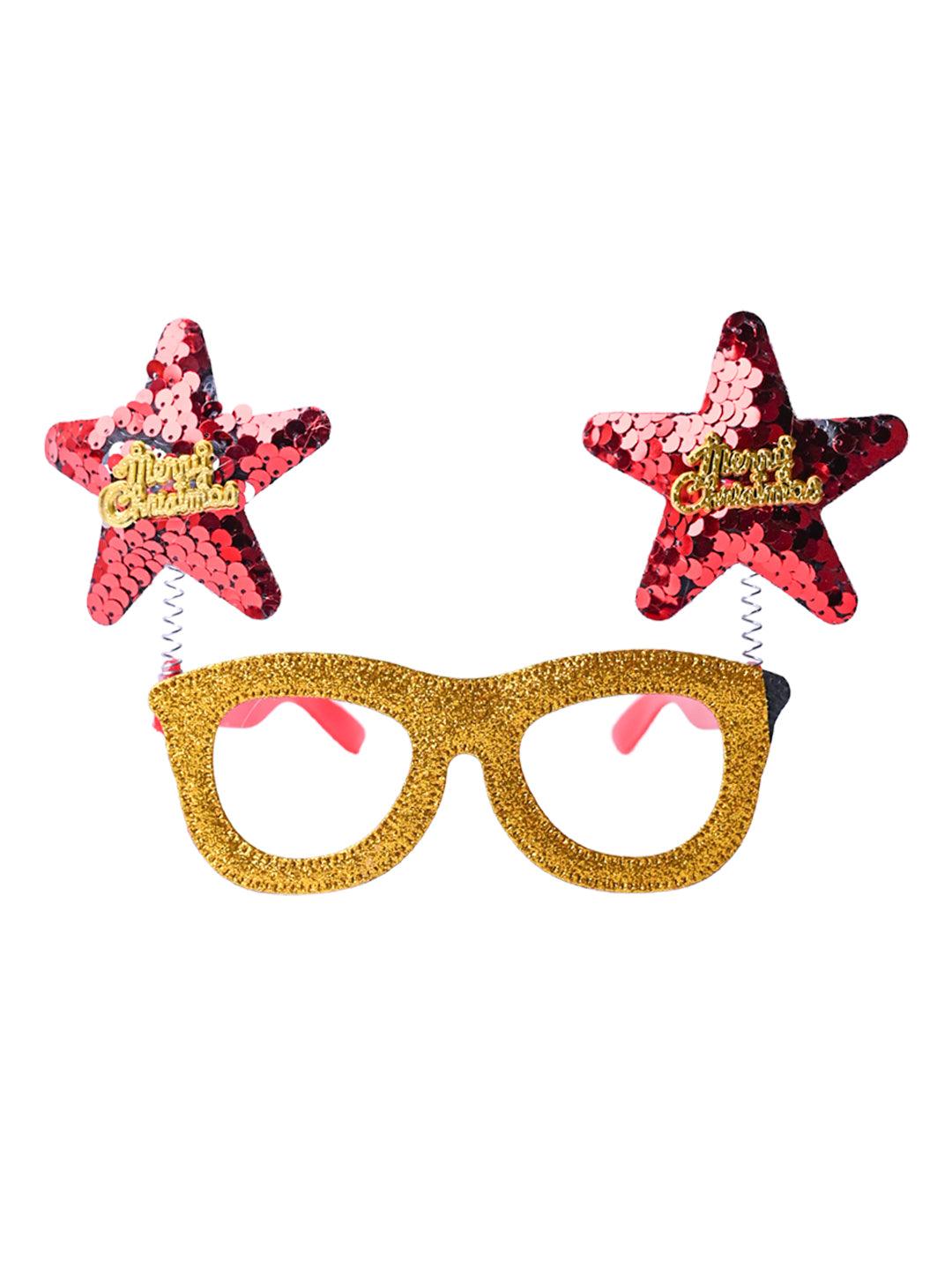 Party Spectacles With Reindeer Horns (Gold, Set Of 2) - MARKET99