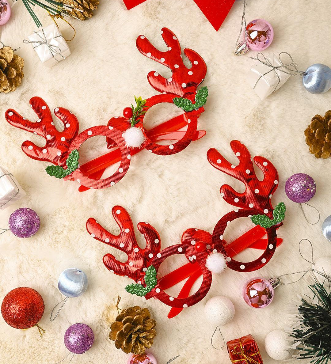 Christmas Raindeer Horns Party Spectacles (Red, Set Of 2) - MARKET99