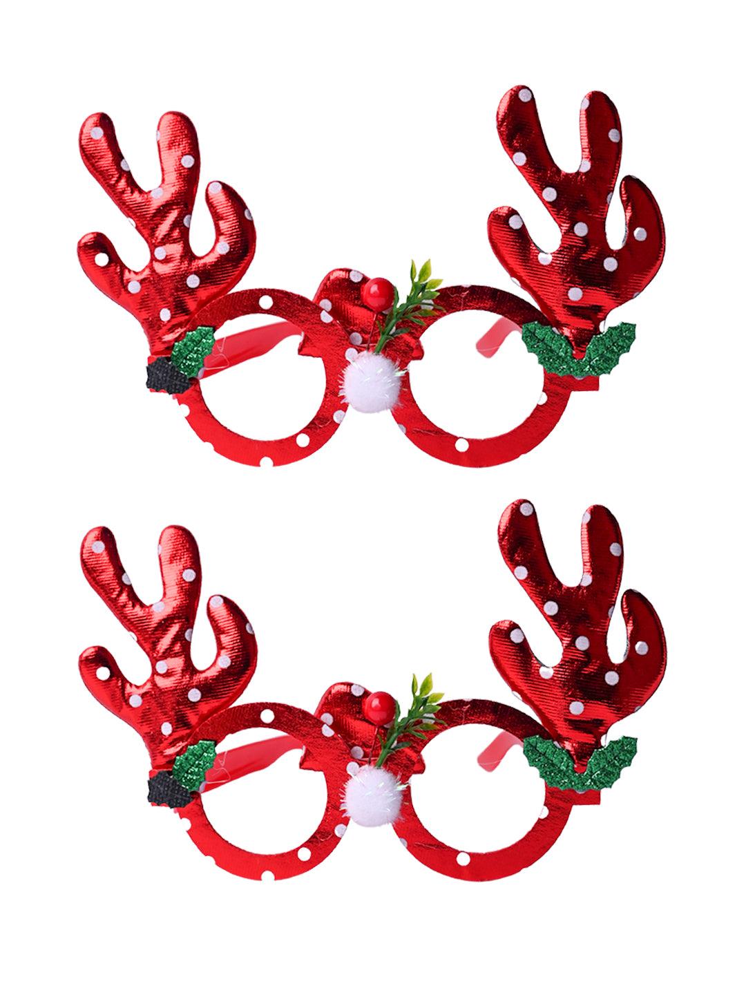 Christmas Raindeer Horns Party Spectacles (Red, Set Of 2) - MARKET99
