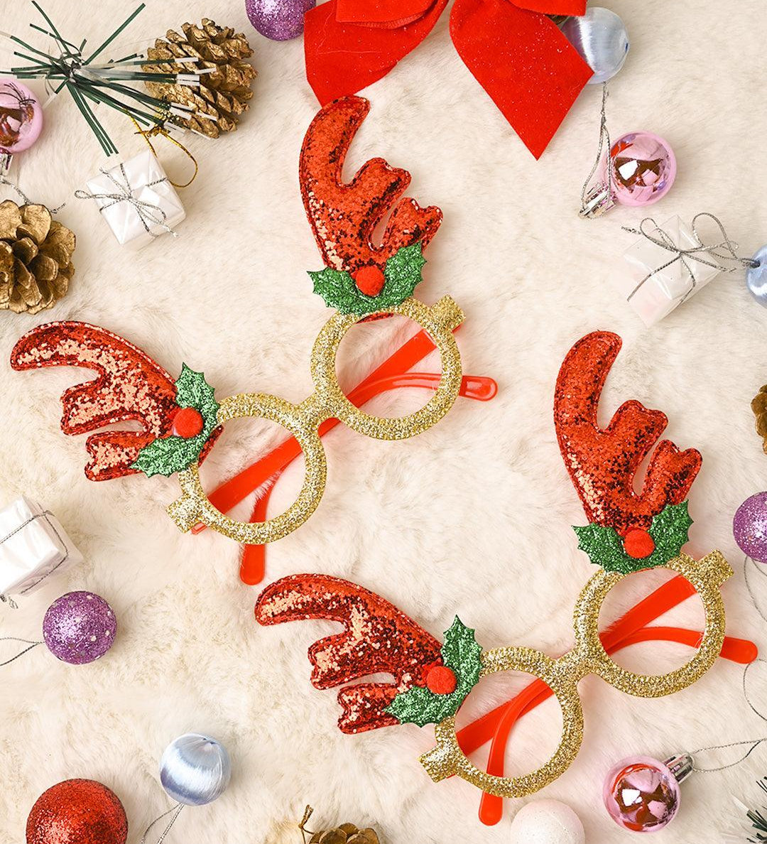 Christmas Raindeer Horns Party Spectacles (Red & Gold, Set Of 2) - MARKET99