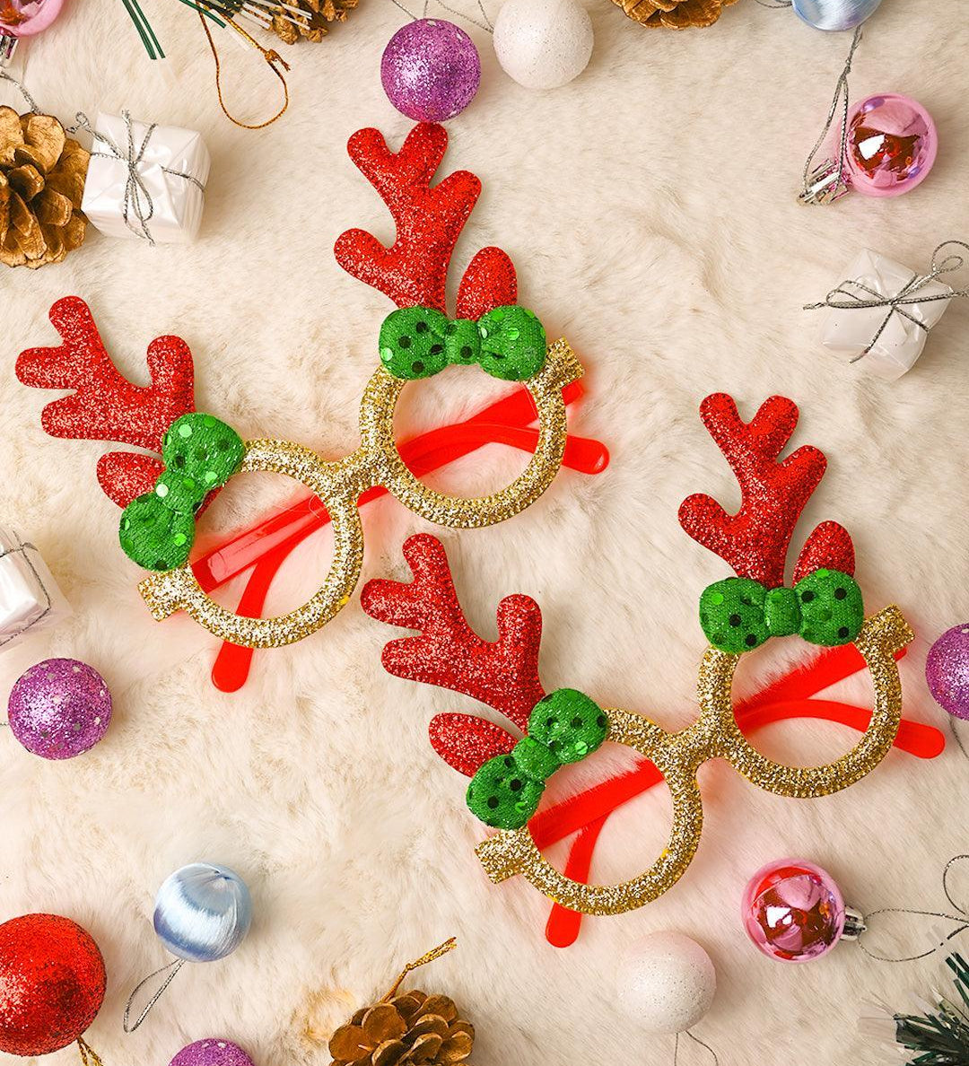 Christmas Raindeer Horns Party Spectacles (Red, Green & Gold, Set Of 2) - MARKET99