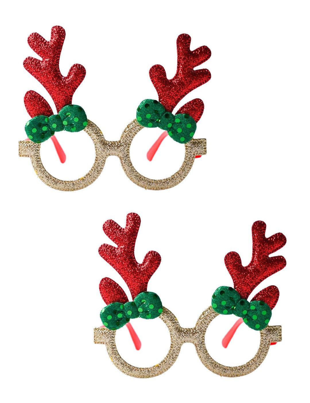 Christmas Raindeer Horns Party Spectacles (Red, Green & Gold, Set Of 2) - MARKET99