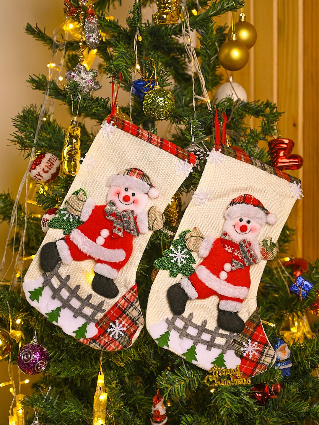 X-Mas Embroidery Stocking Hanging (Red, Set Of 2) - MARKET99