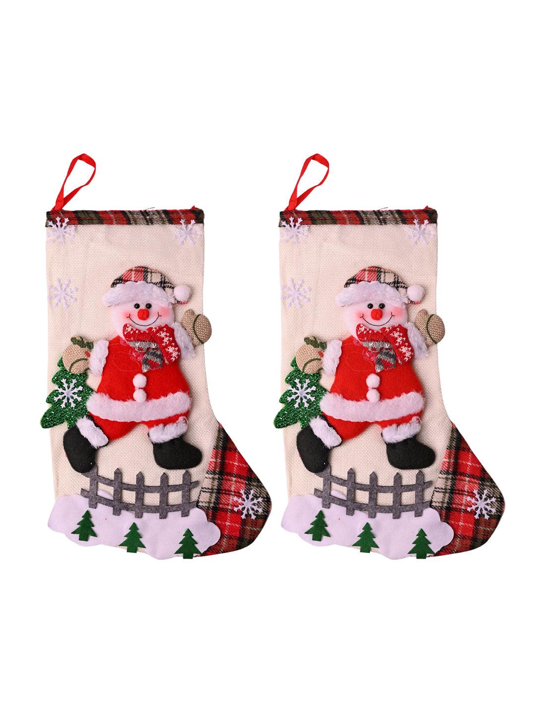 X-Mas Embroidery Stocking Hanging (Red, Set Of 2) - MARKET99