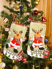 X-Mas Embroidery Stocking Hanging (White, Set Of 2) - MARKET99