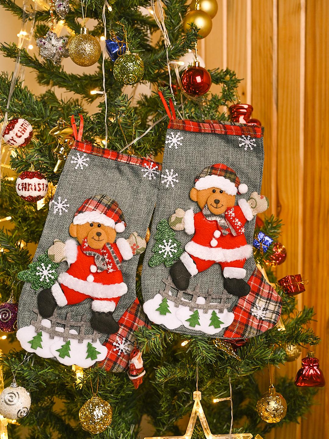 X-Mas Embroidery Stocking Hanging (Light Green, Set Of 2) - MARKET99