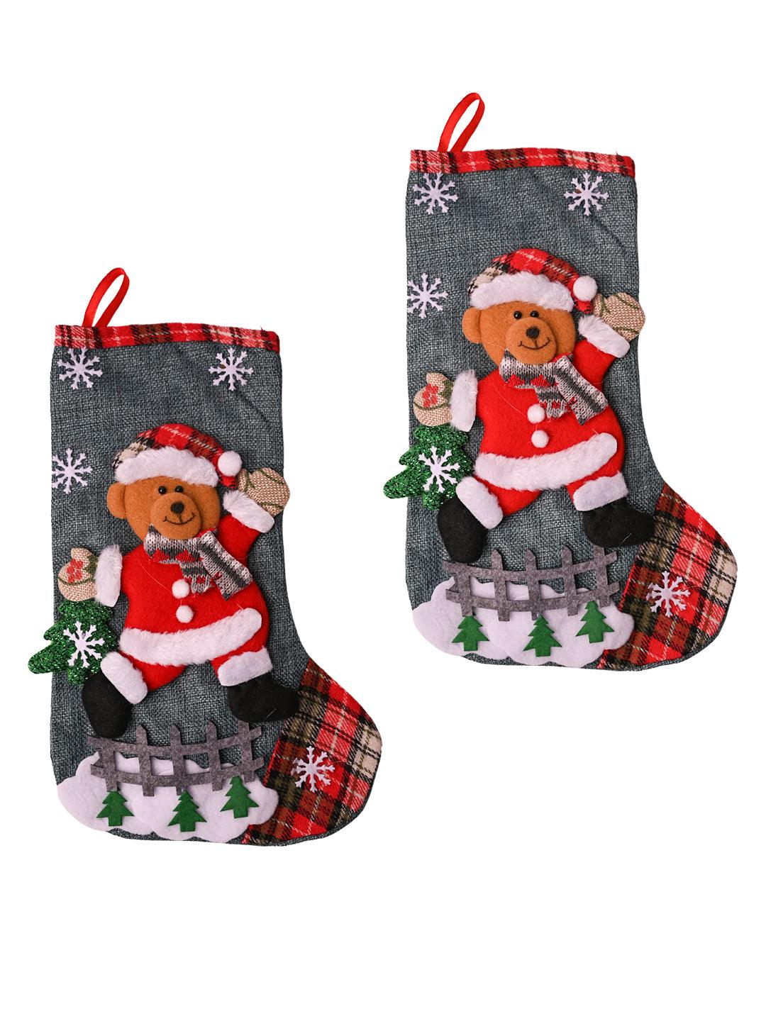 X-Mas Embroidery Stocking Hanging (Light Green, Set Of 2) - MARKET99