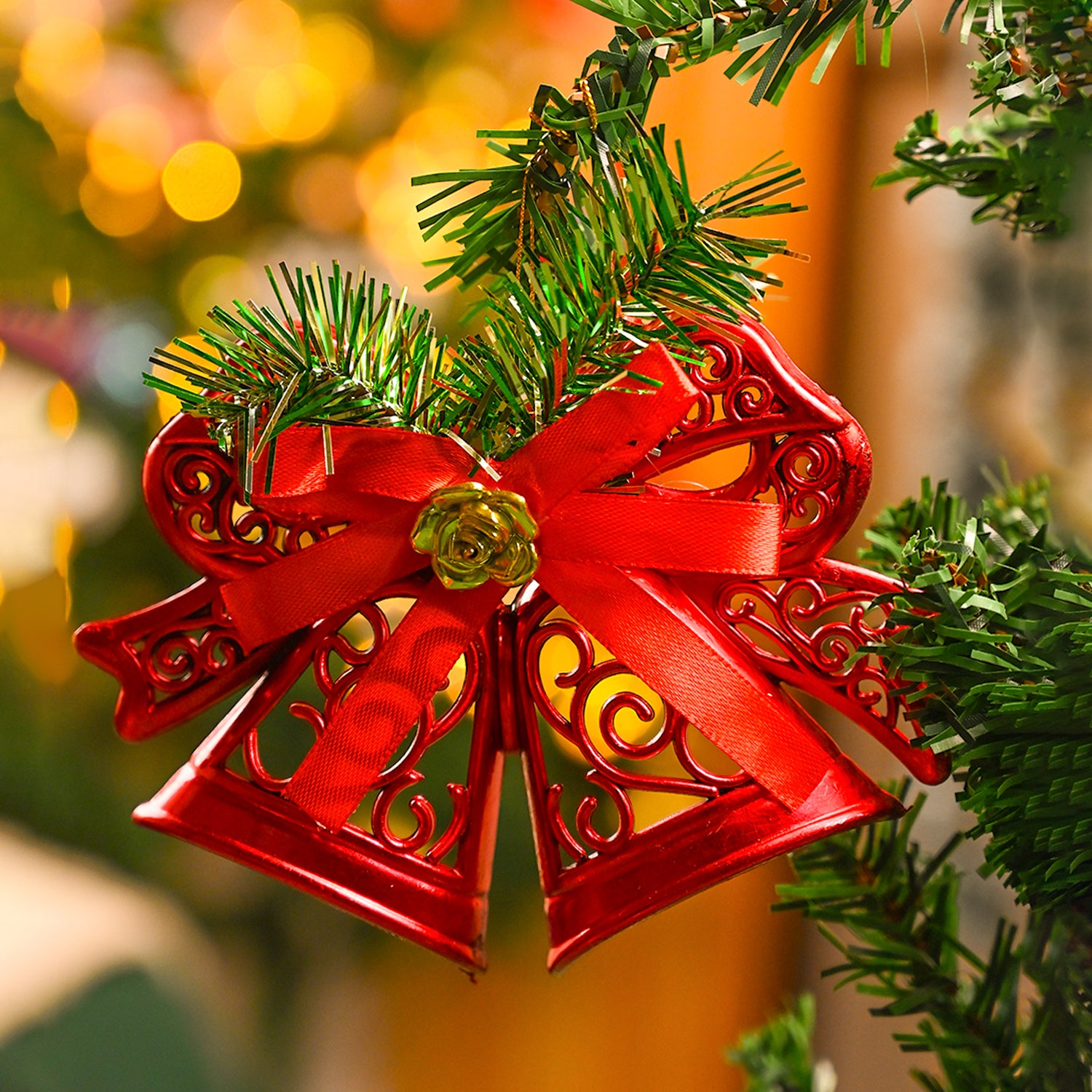Christmas Tree Hanging Bell (Red, Set Of 2)