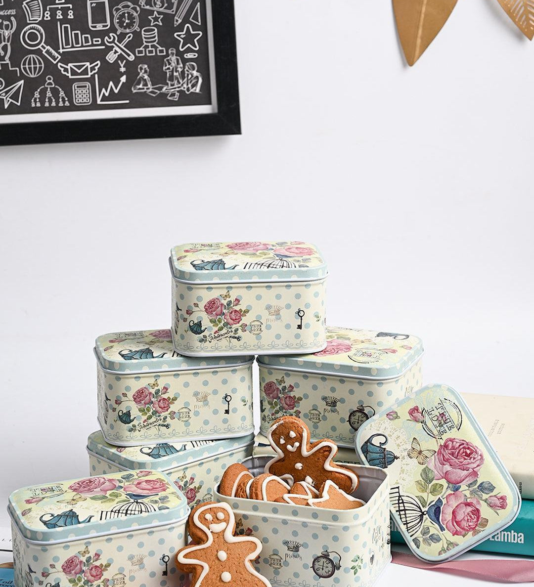 Mini Tin Storage Box Container - Set Of 6, Green - MARKET99