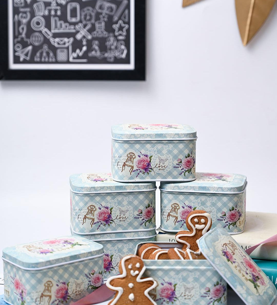 Mini Tin Storage Box Container - Set Of 6, Blue - MARKET99