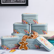 Floral Tin Storage Box Container  - Set Of 6, Blue