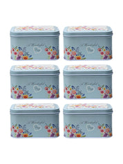 Floral Tin Storage Box Container - Set Of 6, Blue - MARKET99